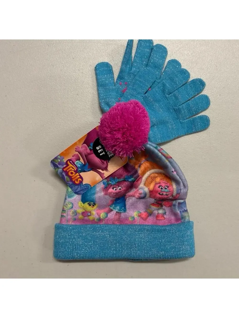 NWT Trolls Poppy Girls winter hat beanie and gloves OSFM